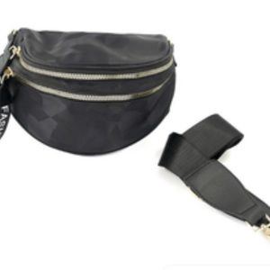 Black medium size crossbody bag with black guitar strap